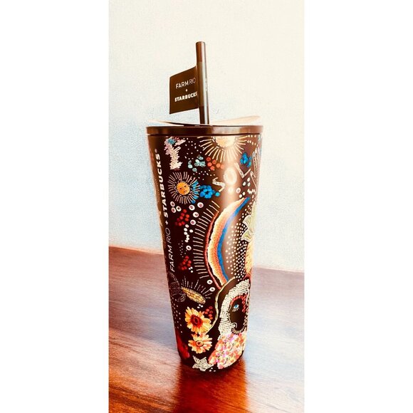 Starbucks Farm Rio Black Graphic Borogodo Rainbow Print 24 Oz Stainless Tumbler - Picture 10 of 11